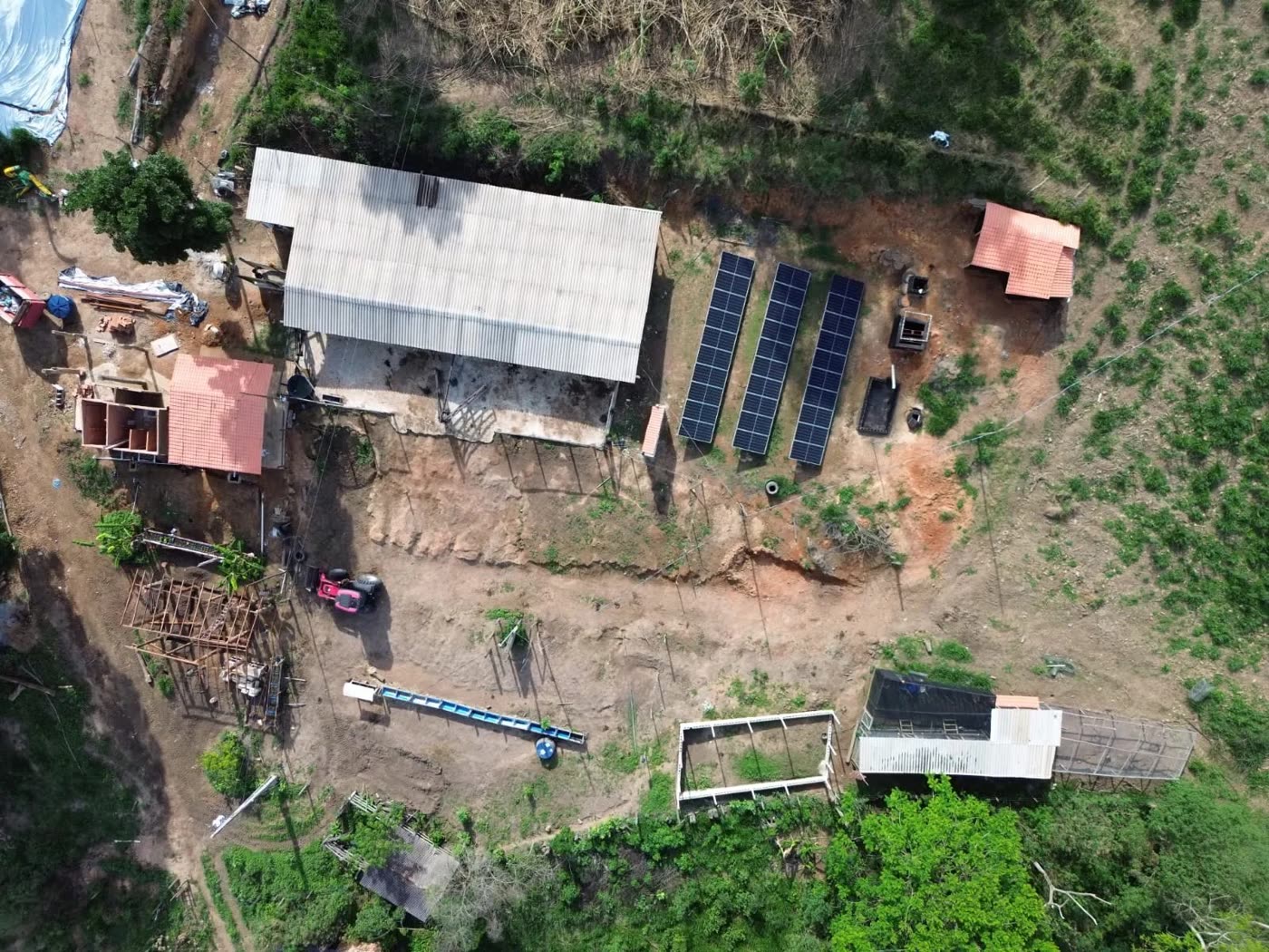 Célula Raiz vista de cima, com usina solar e aviários